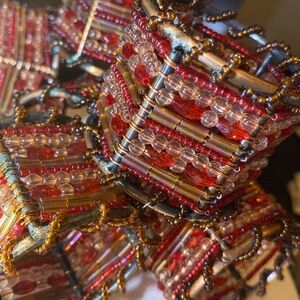 Vintage Pier One Napkin Ring Holders Moroccan Handcrafted Wired Red Beaded  (8)